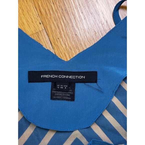 French Connection Silk Chevron V-neck Spaghetti Tank Top Coastal Resort Sz 8 - Picture 5 of 10
